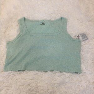 Jockey green white marled cropped tank top square neck Woman’s XL